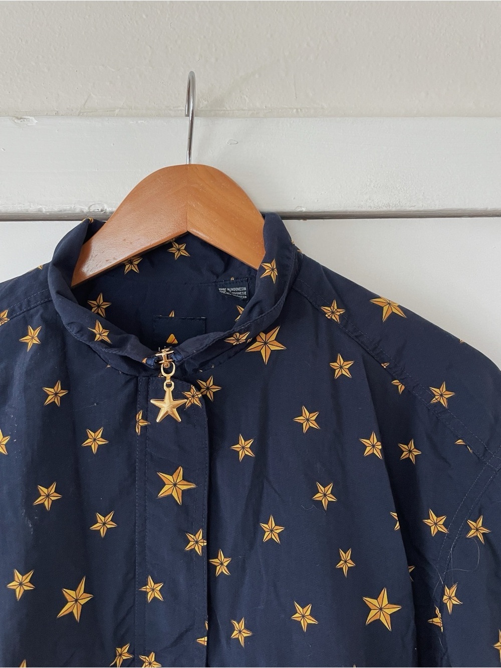 Lizsport Women's Y2K Navy Yellow Star Print Vintage Windbreaker Jacket Size S